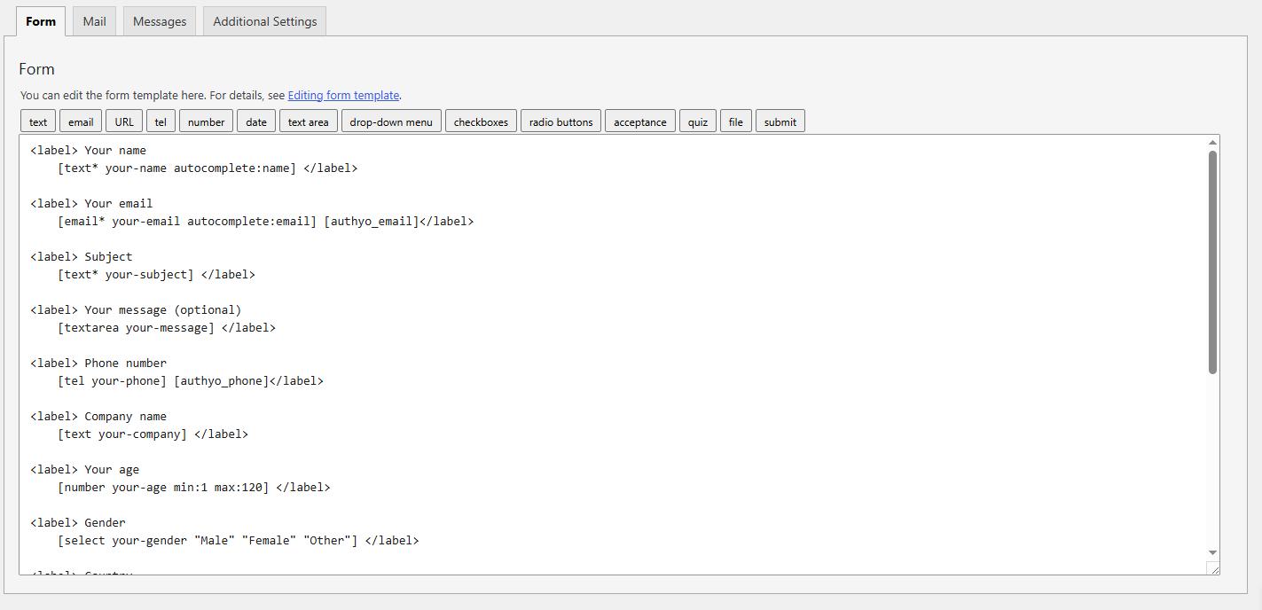 Authyo OTP for Contact Form 7 - Form Integration Tab showing per-form OTP settings, target fields, and channel configuration
